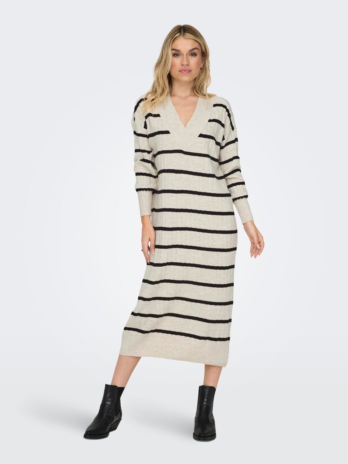 ONLY Midi V-Neck Knitted Dress -Pumice Stone - 15236372
