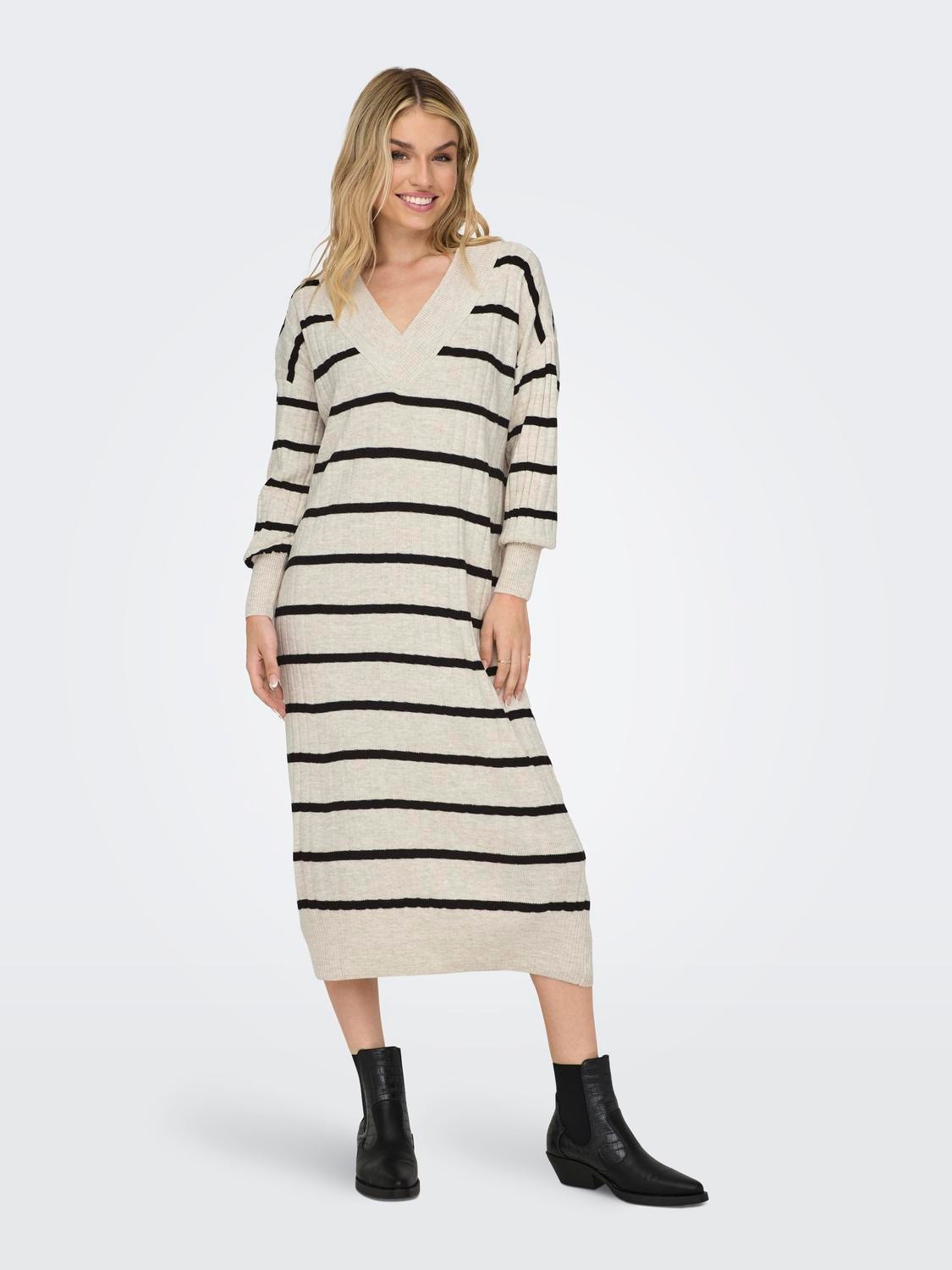 ONLY Relaxed fit V-Hals Lange jurk -Pumice Stone - 15236372
