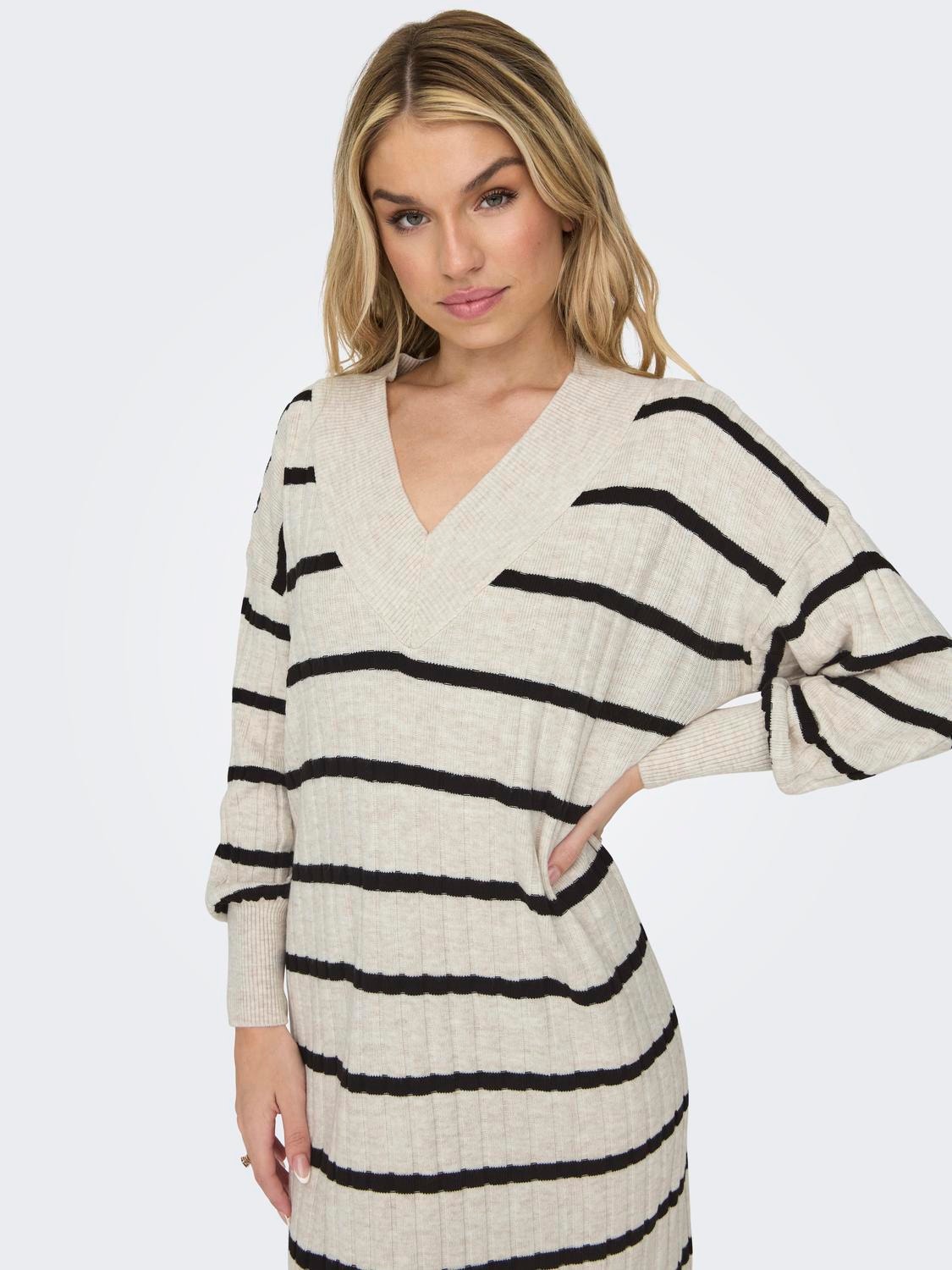 V-Neck Dress | | ONLY® Grey Midi Knitted Light
