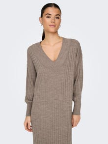 ONLY Midi V-Neck Knitted Dress -Beige - 15236372