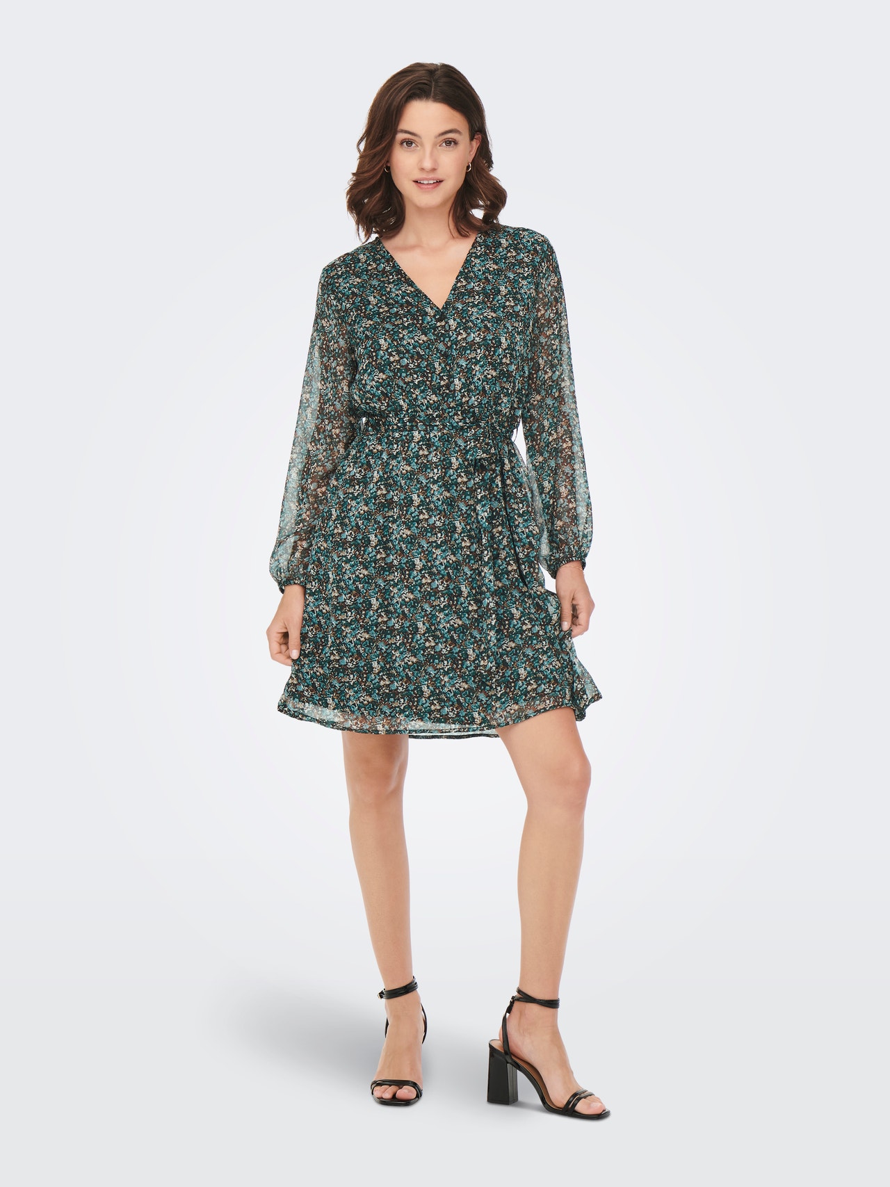 ONLY Mini v-hals kjole med bindebånd -Balsam Green - 15236376