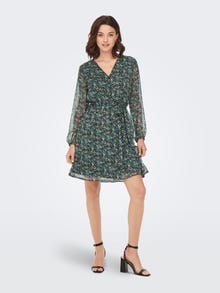 ONLY Mini v-neck dress with tie waist -Balsam Green - 15236376