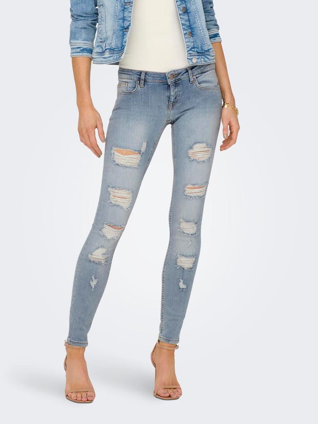ONLY ONLCORAL LOW waist SKinny ANKLE DEStroyed JEANS - 15236453