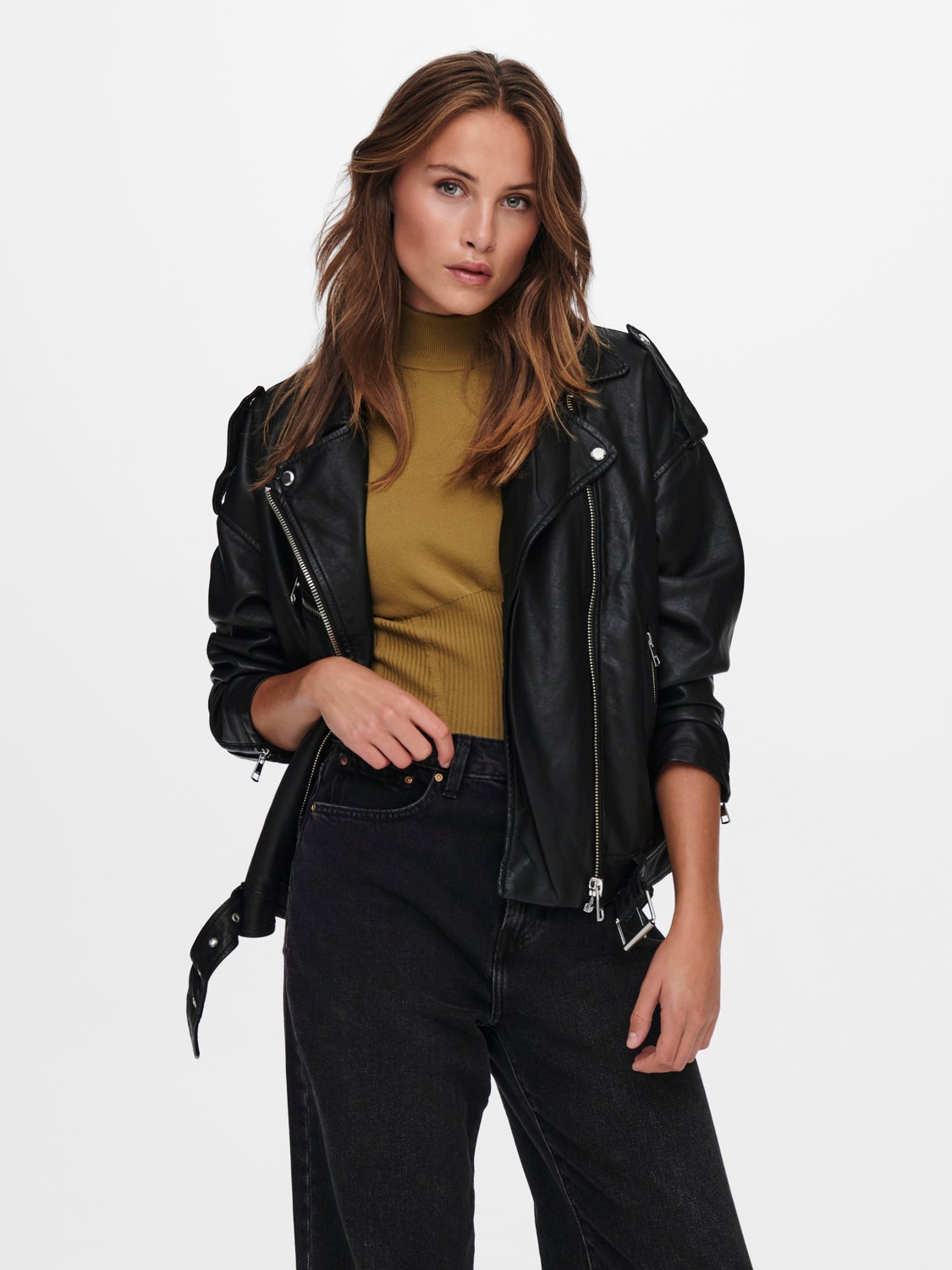 Biker Faux Leather Jacket with 70 