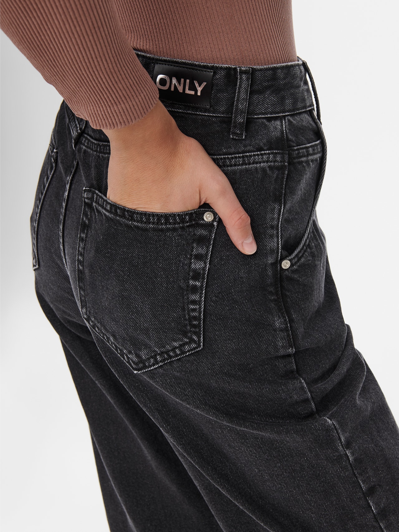 ONLY ONLTROY Taille haute Carrot Fit Jeans -Black Denim - 15236962