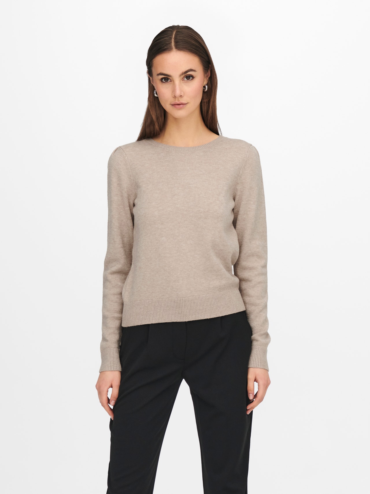 ONLY O-hals Pullover -Beige - 15237060