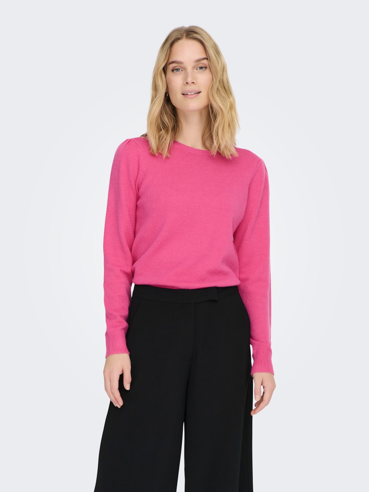 ONLY O-hals Pullover -Shocking Pink - 15237060