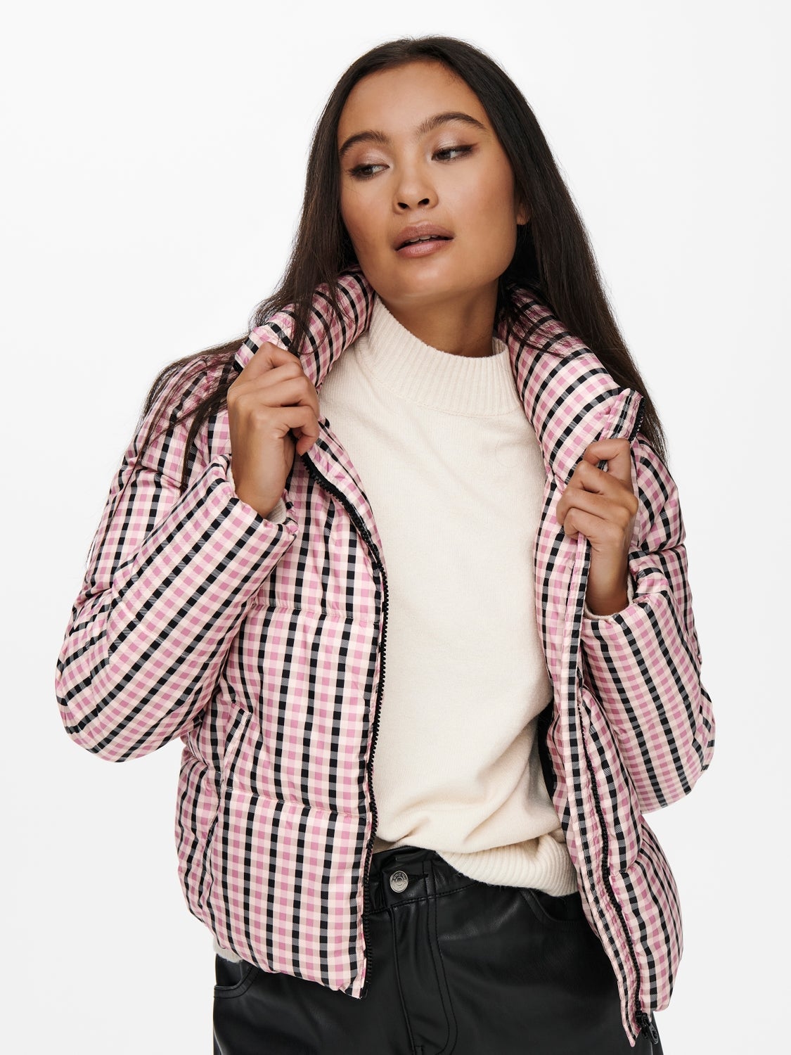 womens checked puffer jacket