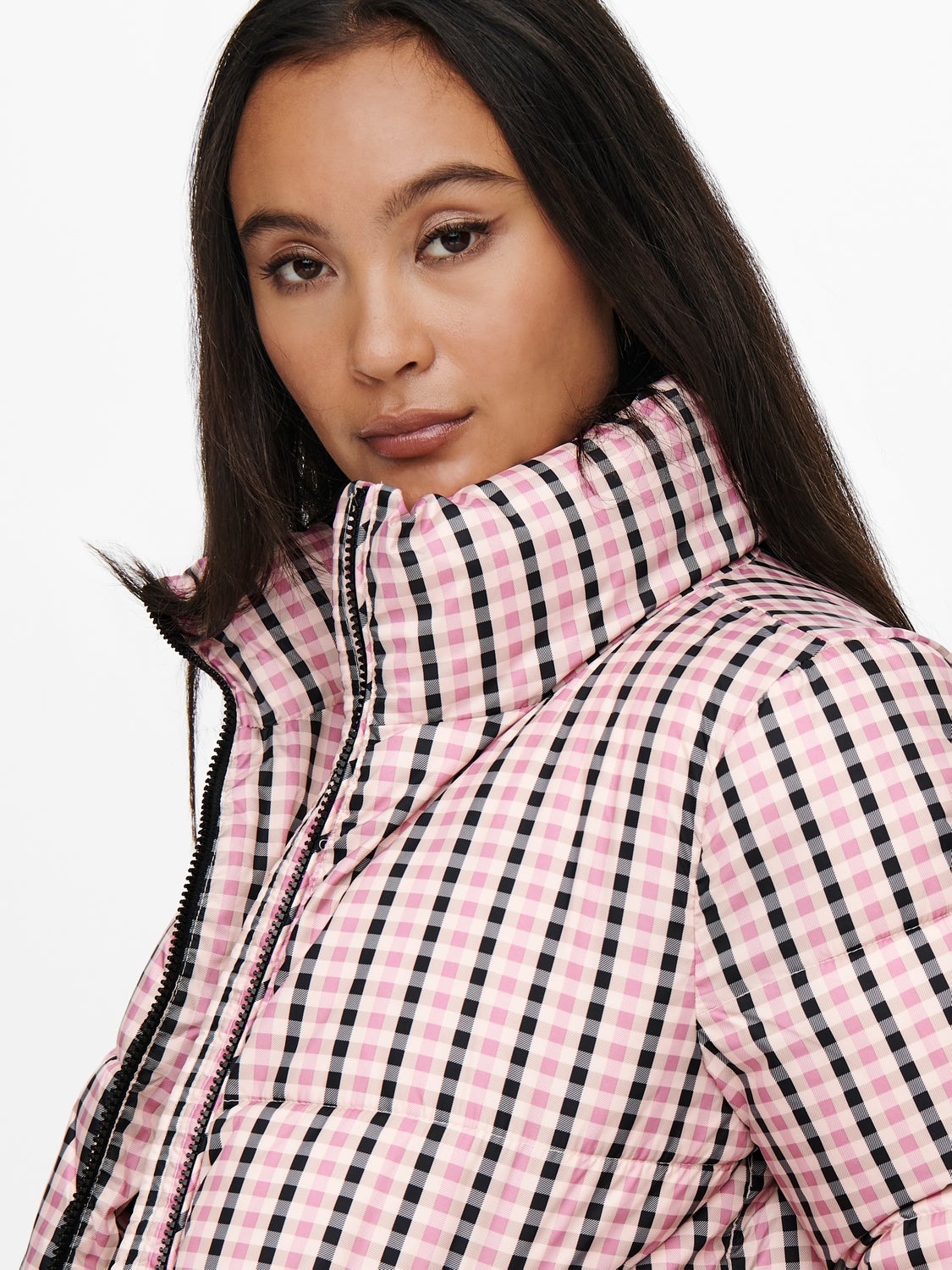 checked puffer coat