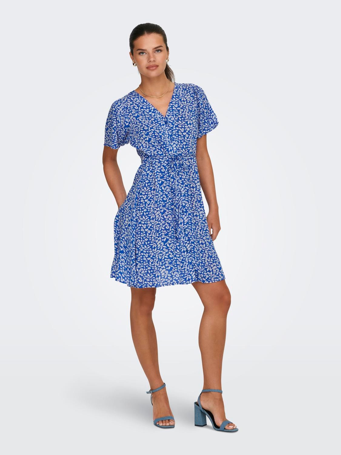 ONLY Mini kjole med v-hals -Nebulas Blue - 15237382