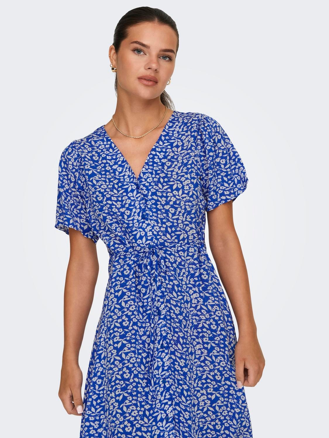 ONLY Regular Fit V-Neck Short dress -Nebulas Blue - 15237382
