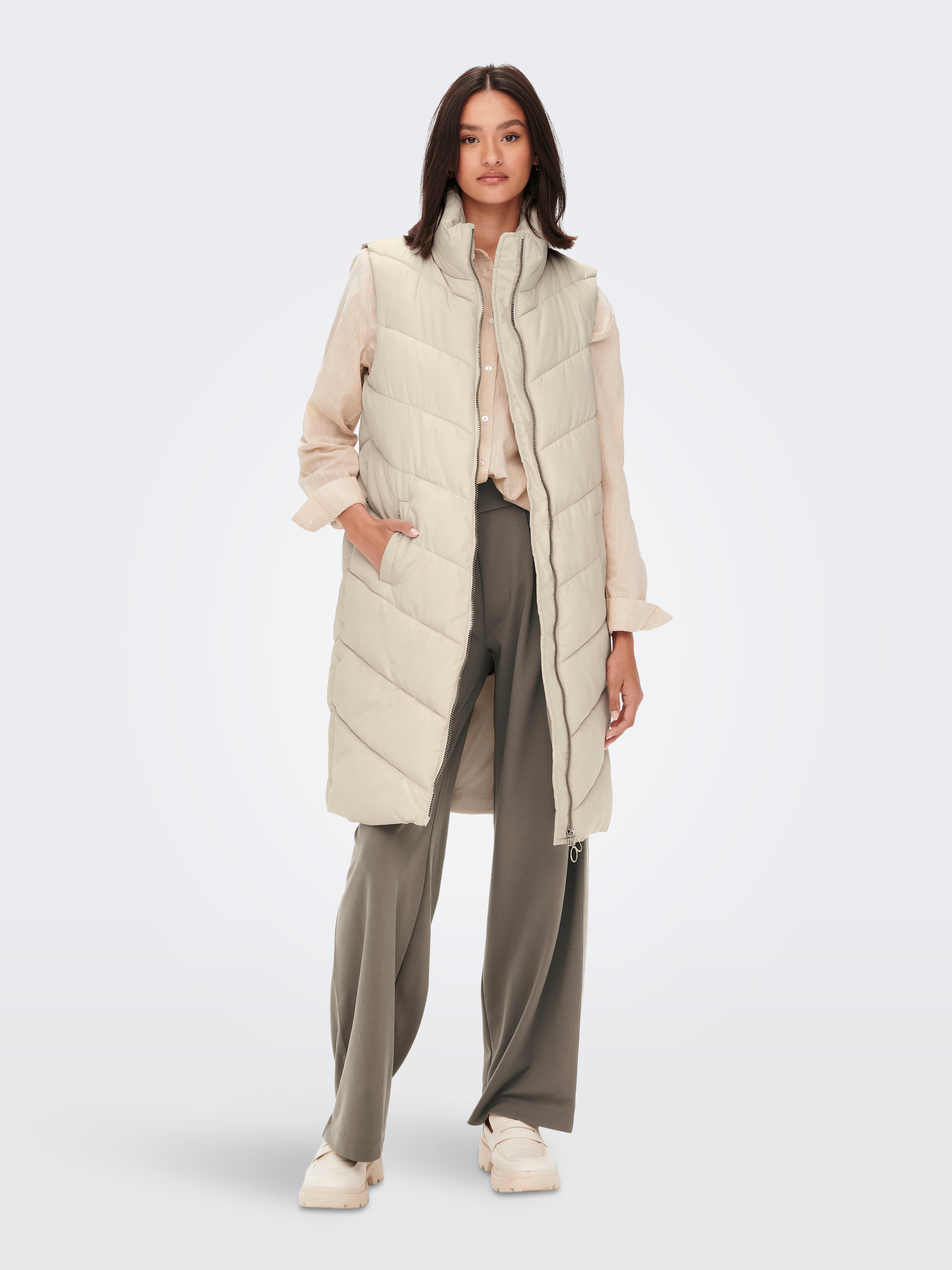 Long quilted Waistcoat | Light Grey | ONLY®