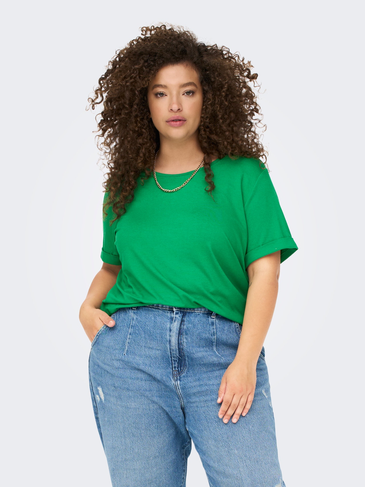 ONLY Regular fit O-hals Mouwuiteinden met omslag T-shirts -Jolly Green - 15238147