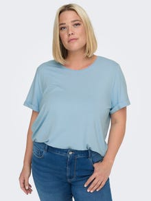 ONLY Normal geschnitten Rundhals Umgeschlagene Ärmelbündchen T-Shirt -Powder Blue - 15238147