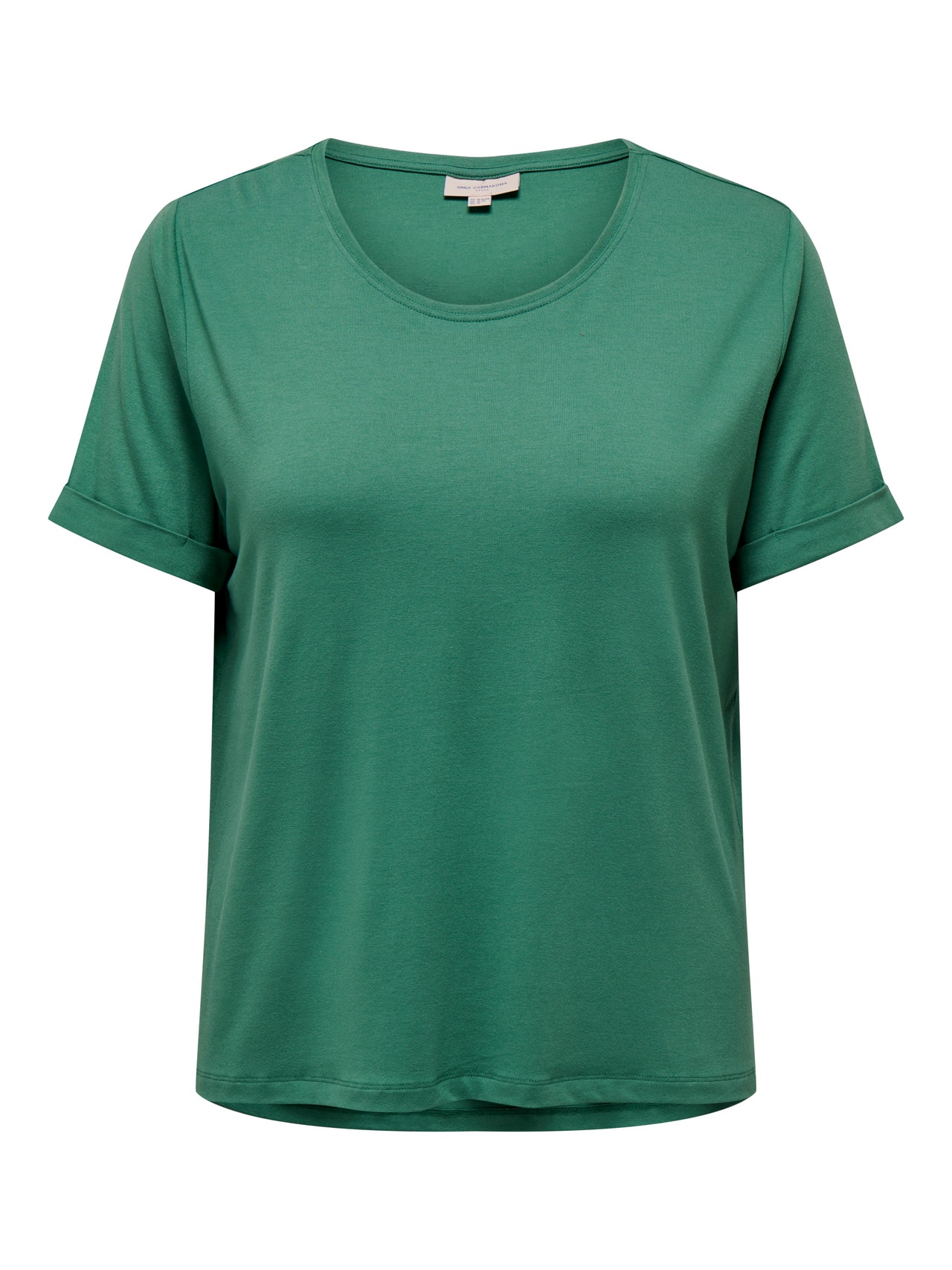 ONLY Regular Fit O-Neck Fold-up cuffs T-Shirt -Bottle Green - 15238147