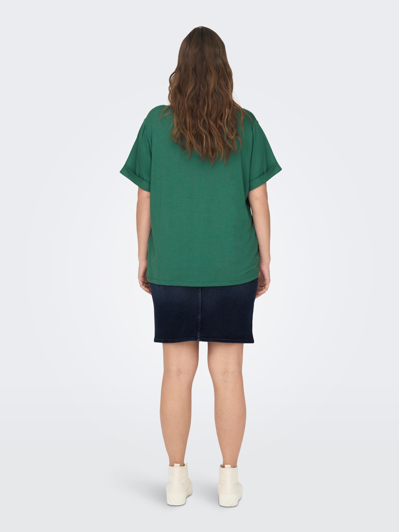 ONLY Normal geschnitten Rundhals Umgeschlagene Ärmelbündchen T-Shirt -Bottle Green - 15238147