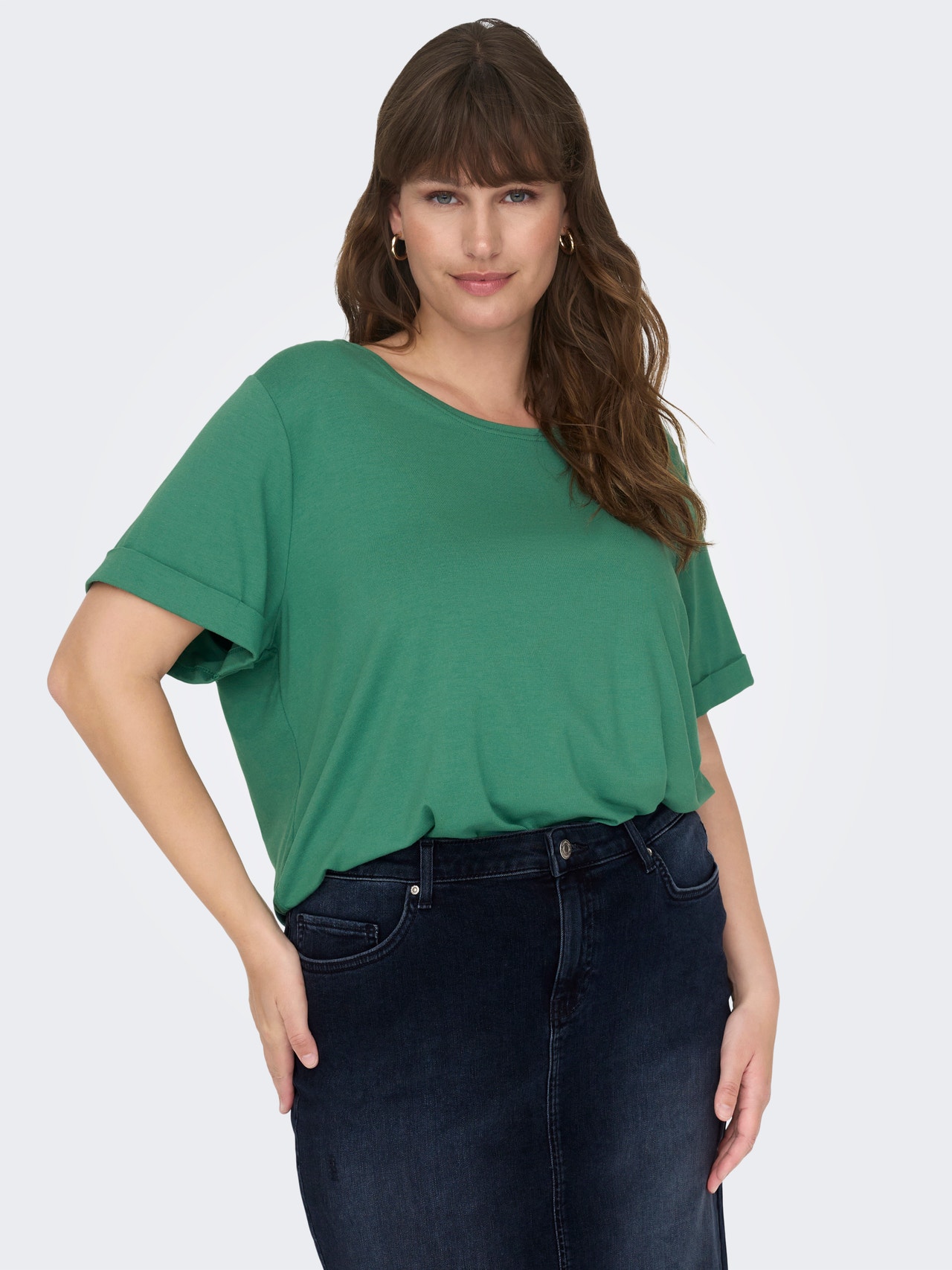ONLY Regular fit O-hals Mouwuiteinden met omslag T-shirts -Bottle Green - 15238147