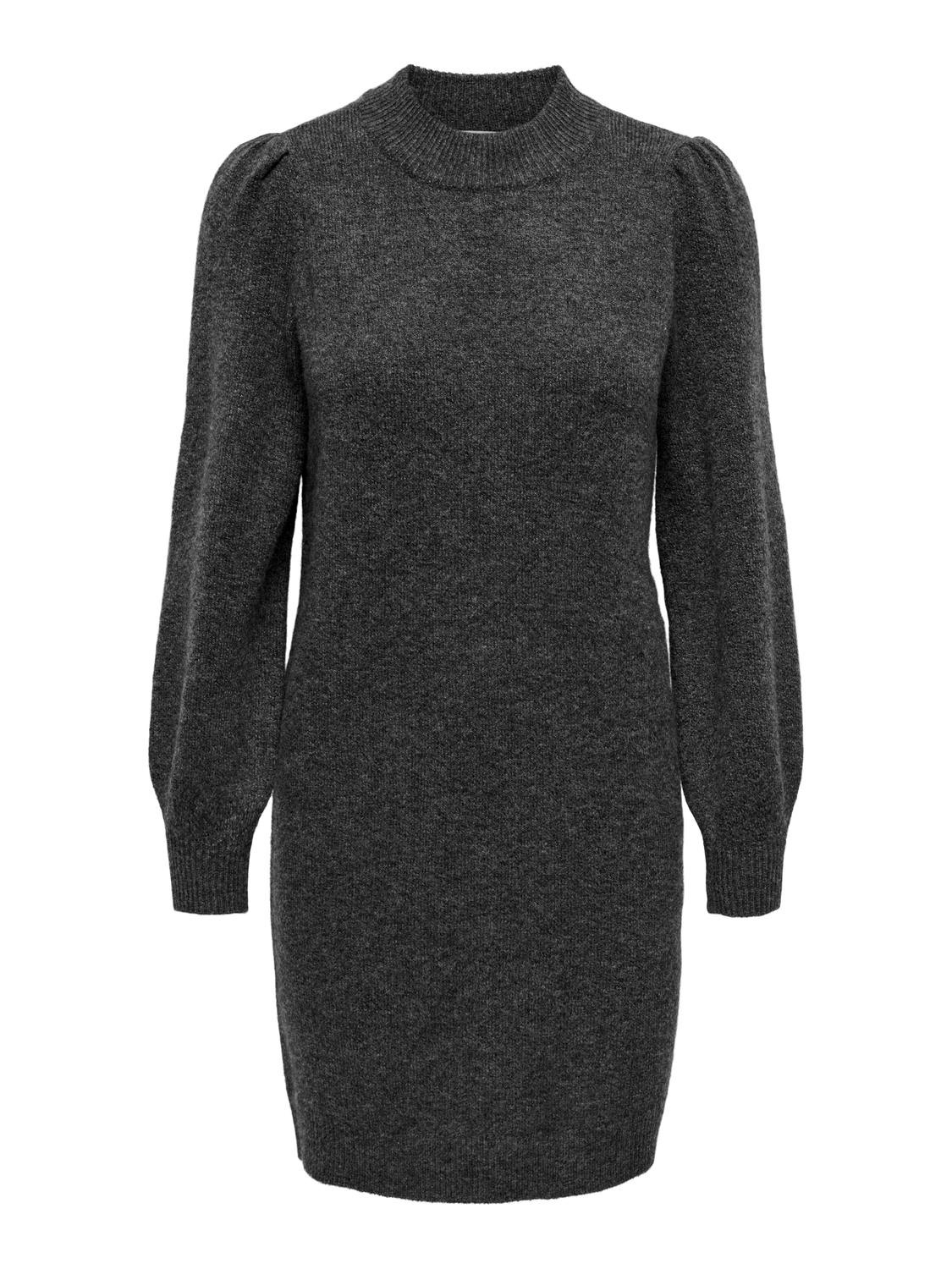 ONLY Höghalsad Stickad klänning -Dark Grey Melange - 15238237