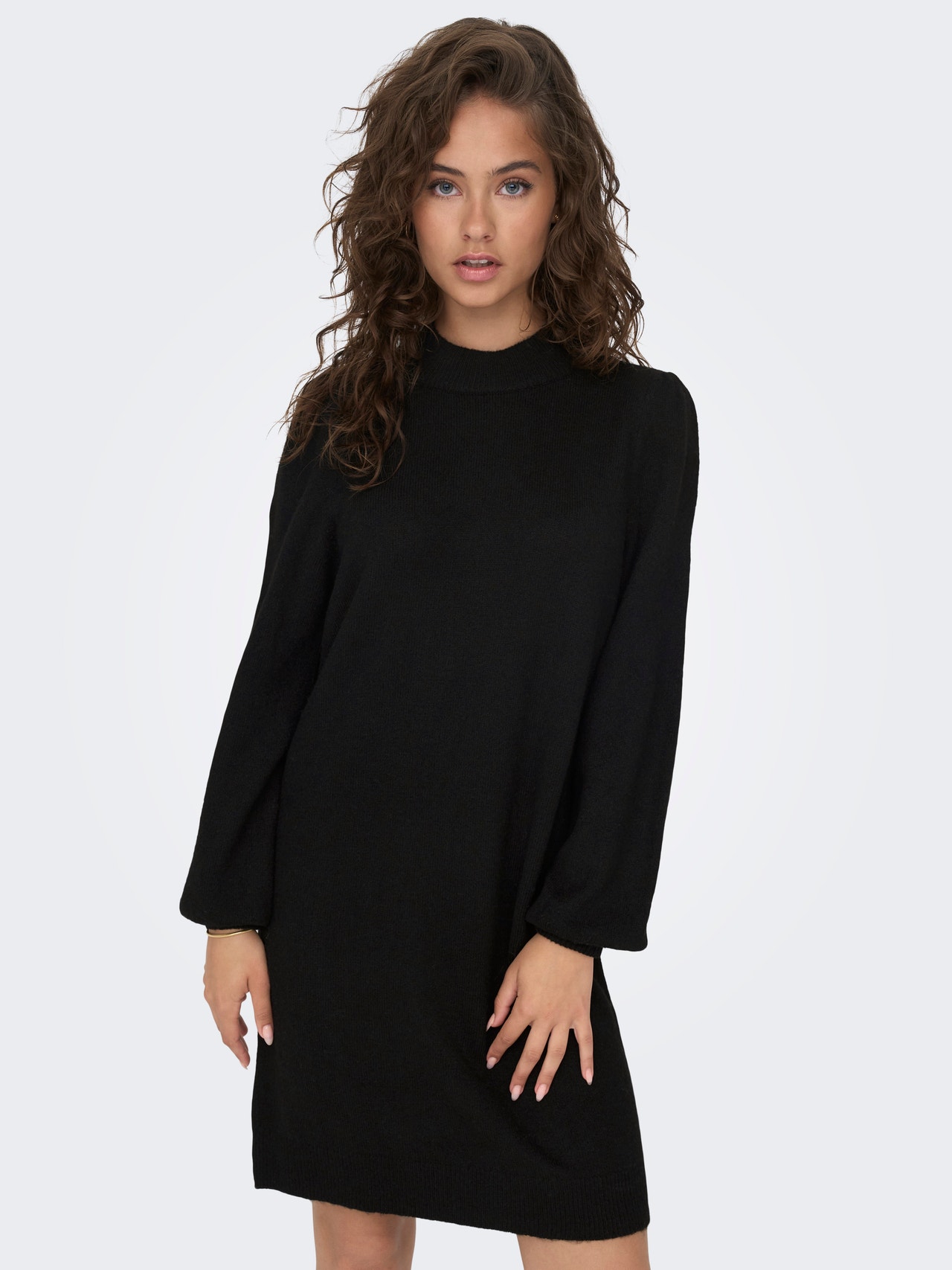 Volume Black dress | neck Fit Loose ONLY® High Short sleeves |