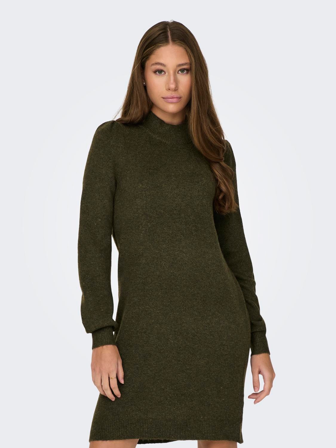 ONLY Loose Fit High neck Volume sleeves Short dress -Dark Olive - 15238237