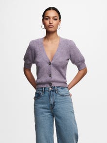 ONLY V-Neck Puff sleeves Knit Cardigan -Lavender Gray - 15238249
