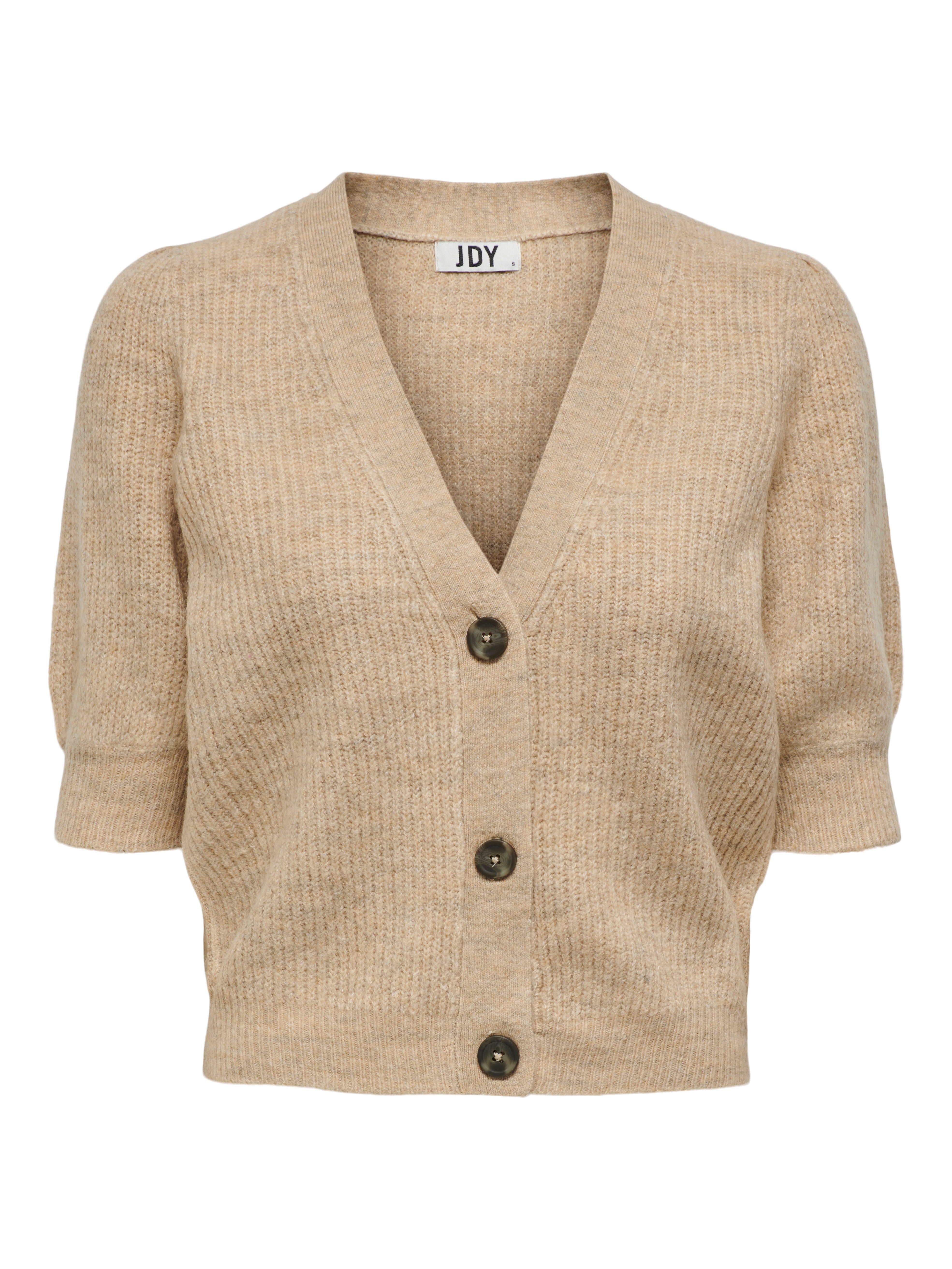 V-Neck Puff sleeves Knit Cardigan | Beige | ONLY®