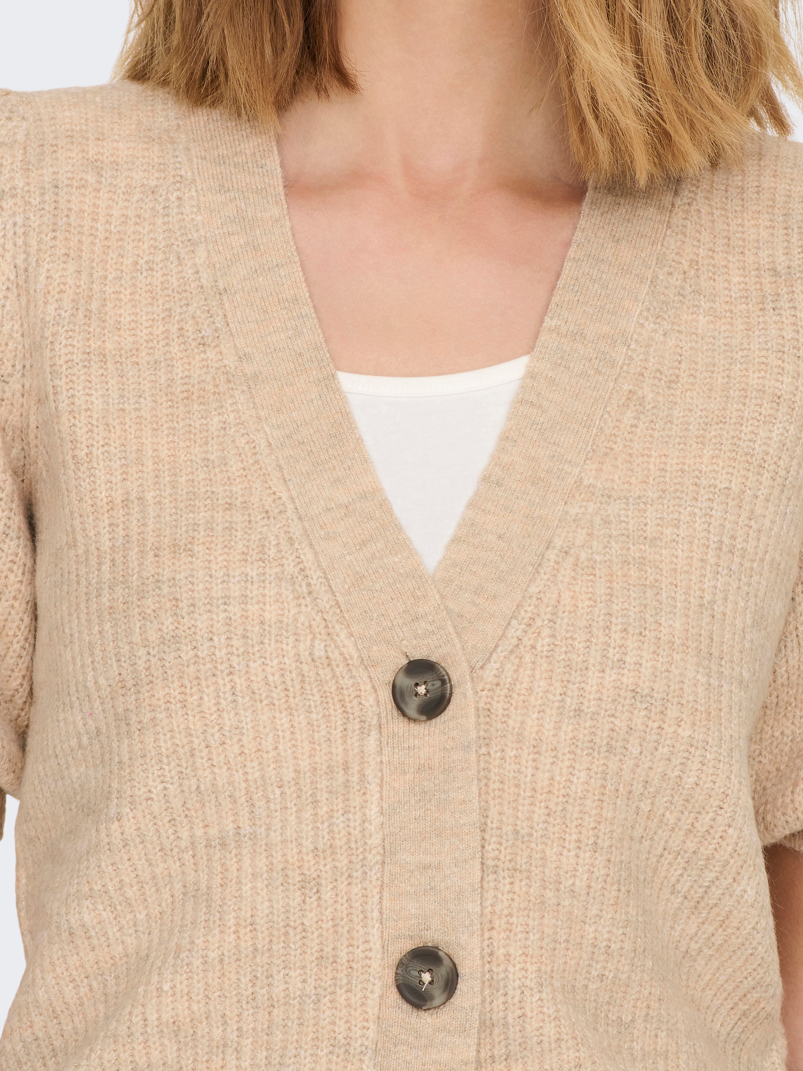 V-Neck Puff sleeves Knit Cardigan | Beige | ONLY®