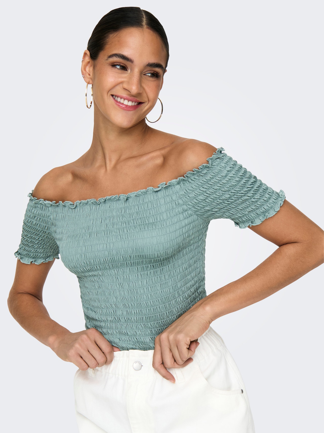 ONLY Off shoulder top med smock -Chinois Green - 15238561