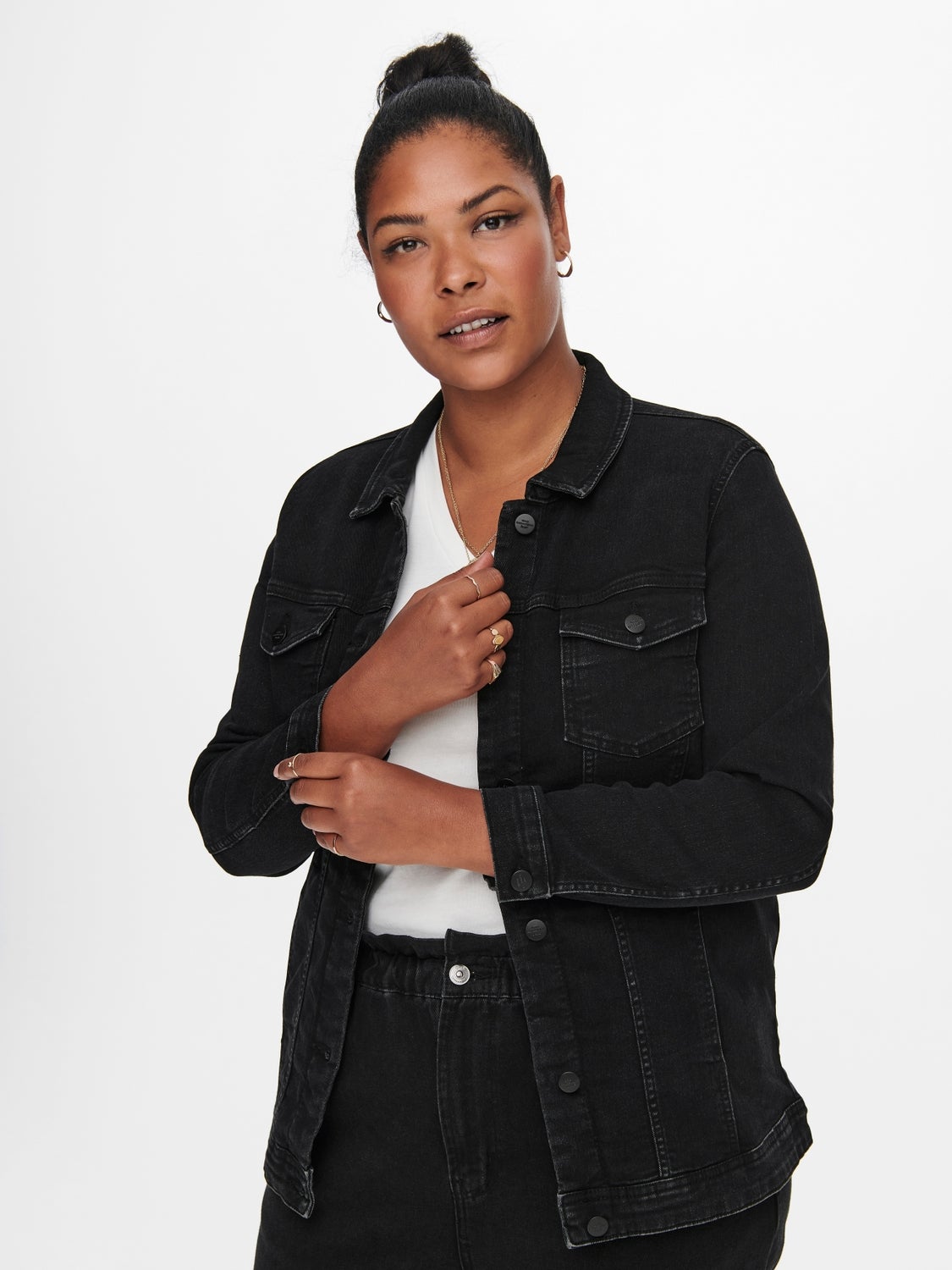 solid black denim jacket