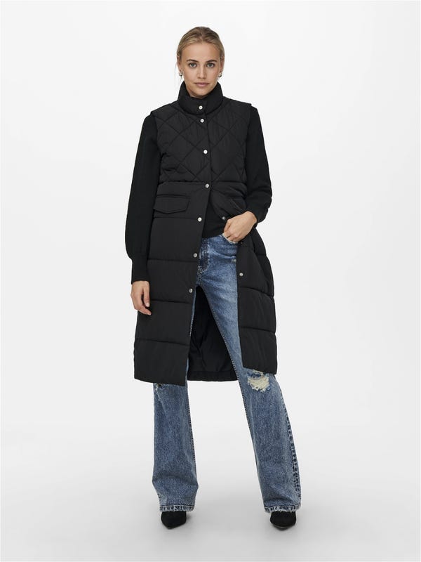 Dames winter lang gilet gewatteerd vest met capuchon, ultralichte dons ves, lichtgewicht jas jas buiten puffer vesten, bodywarmer zip-up mouwloos puffer jack jas vest uitloper vest,zwart,5XL