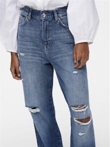 ONLY Jeans Loose Fit Taille haute Ourlets déchirés -Light Medium Blue Denim - 15239241