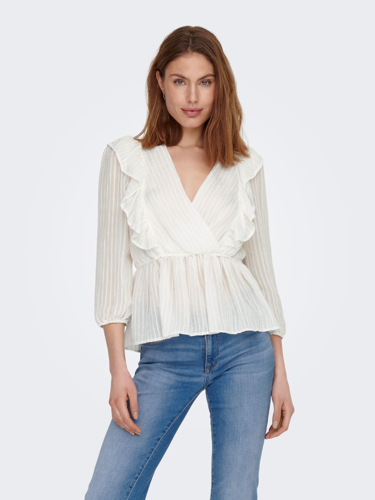 ONLY Wikkel ruches Top -Cloud Dancer - 15239286