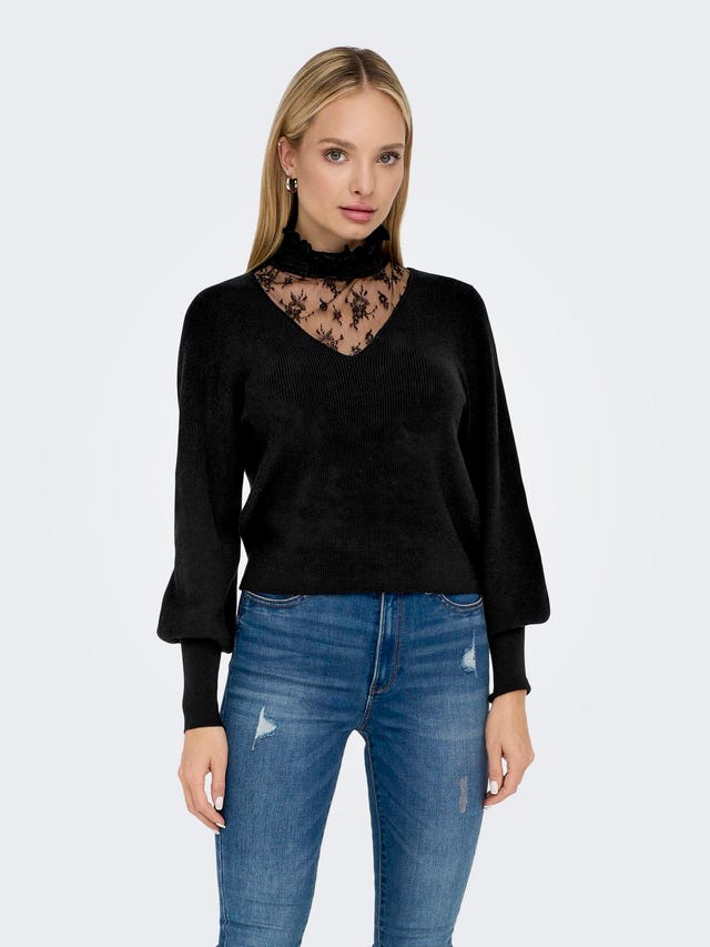 ONLY High neck Knitted Pullover with lace - 15239368