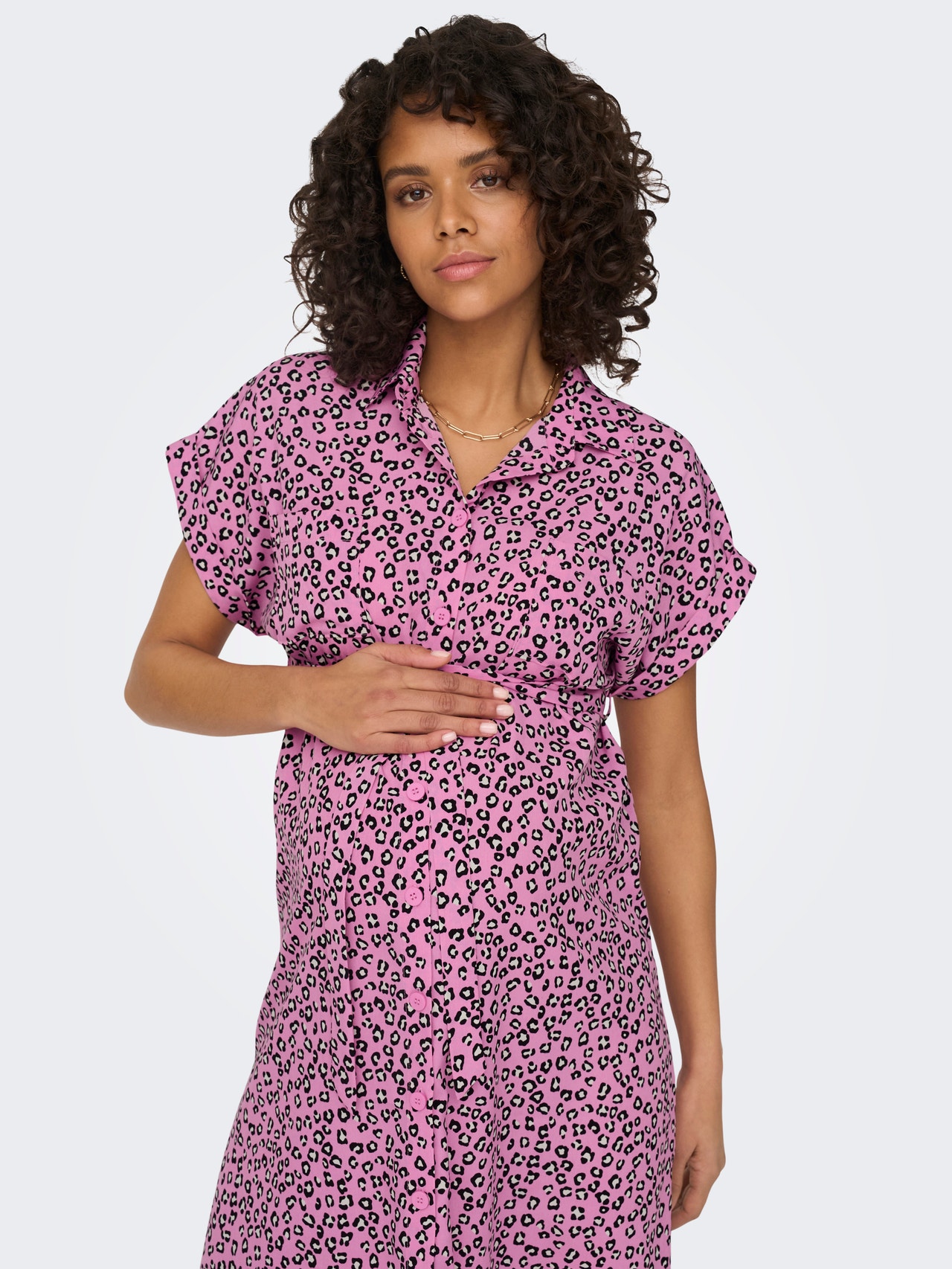 ONLY Loose Fit Shirt collar Short dress -Super Pink - 15242105