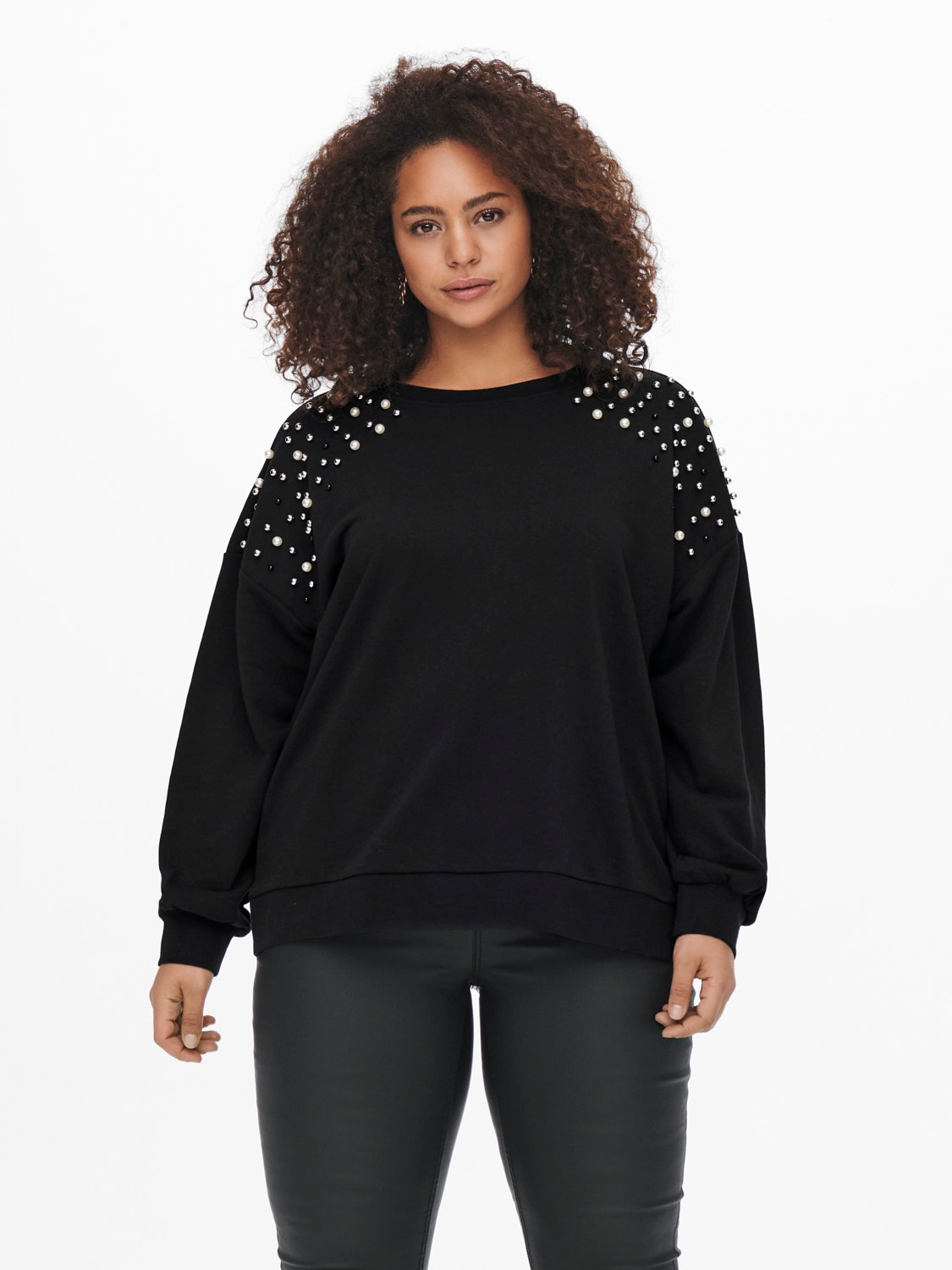 ONLY Curvy shoulder detailed Sweatshirt -Black - 15242295