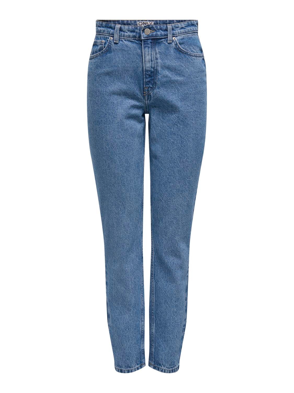 ONLY Mom Fit High waist Destroyed hems Jeans -Medium Blue Denim - 15242370