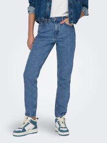 ONLY Mom Fit High waist Destroyed hems Jeans -Medium Blue Denim - 15242370