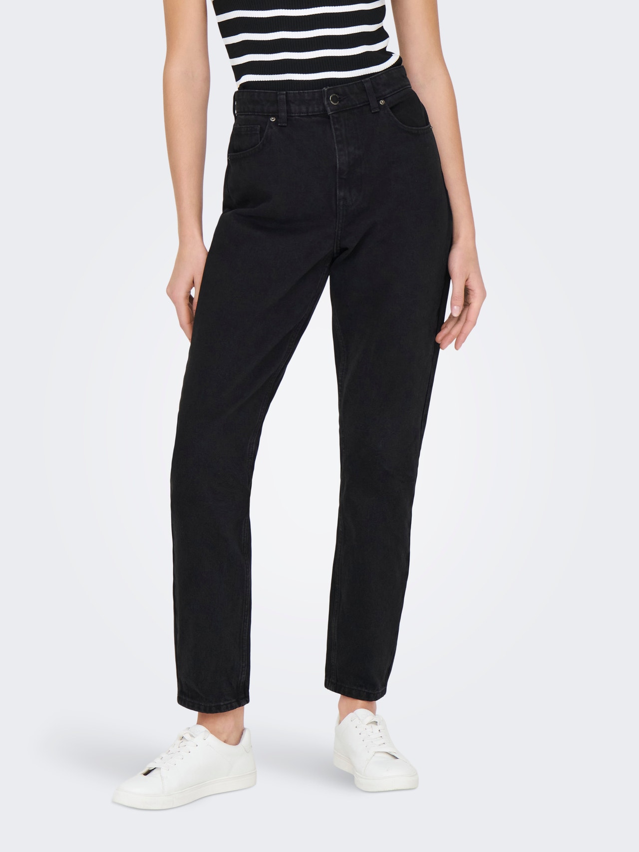 ONLY Mom fit High waist Versleten zoom Jeans -Washed Black - 15242370