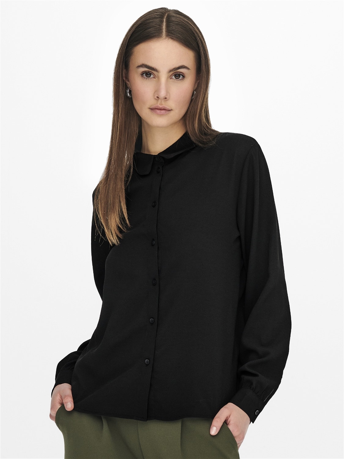 ONLY Regular fit Overhemd kraag Manchetten met knoop Volumineuze mouwen Overhemd -Black - 15242870
