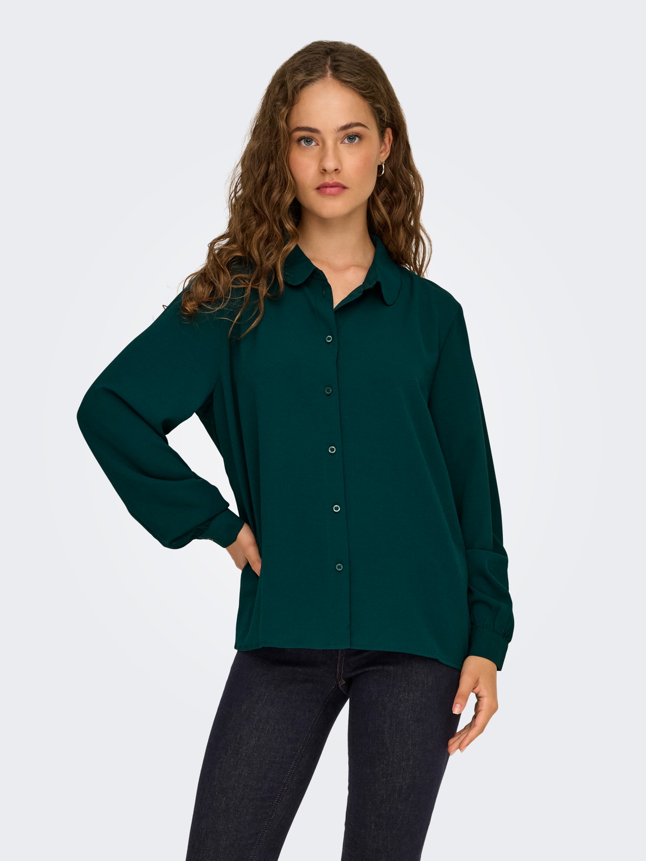 T-shirt Manches Longues JDY Pour Femme - Col Chemise, Boutonnière, Dos Long - Imprimé, En Polyester