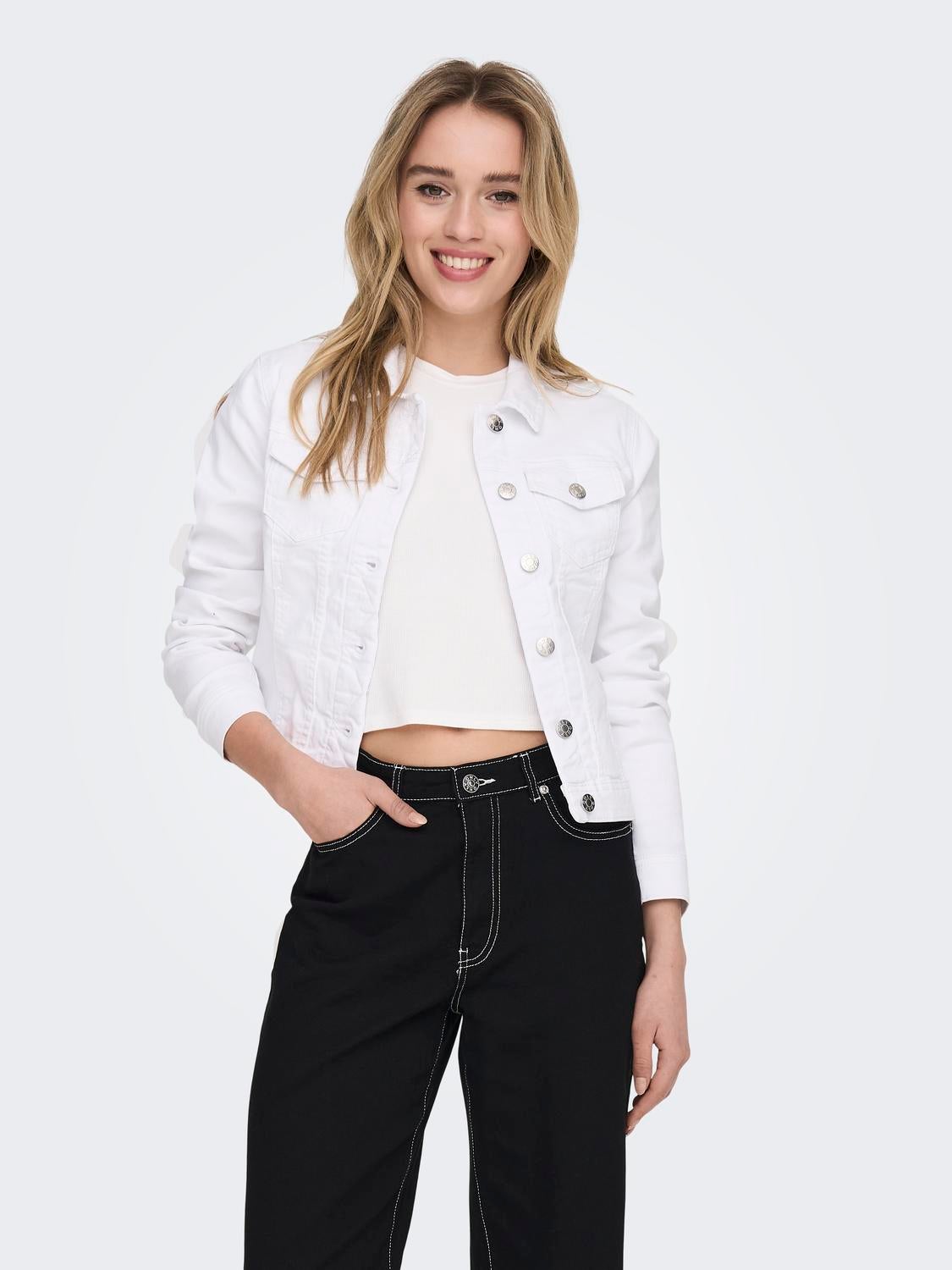 Buy WHITE ZIPPER SHORT COLLARED JACKET for Women Online in India