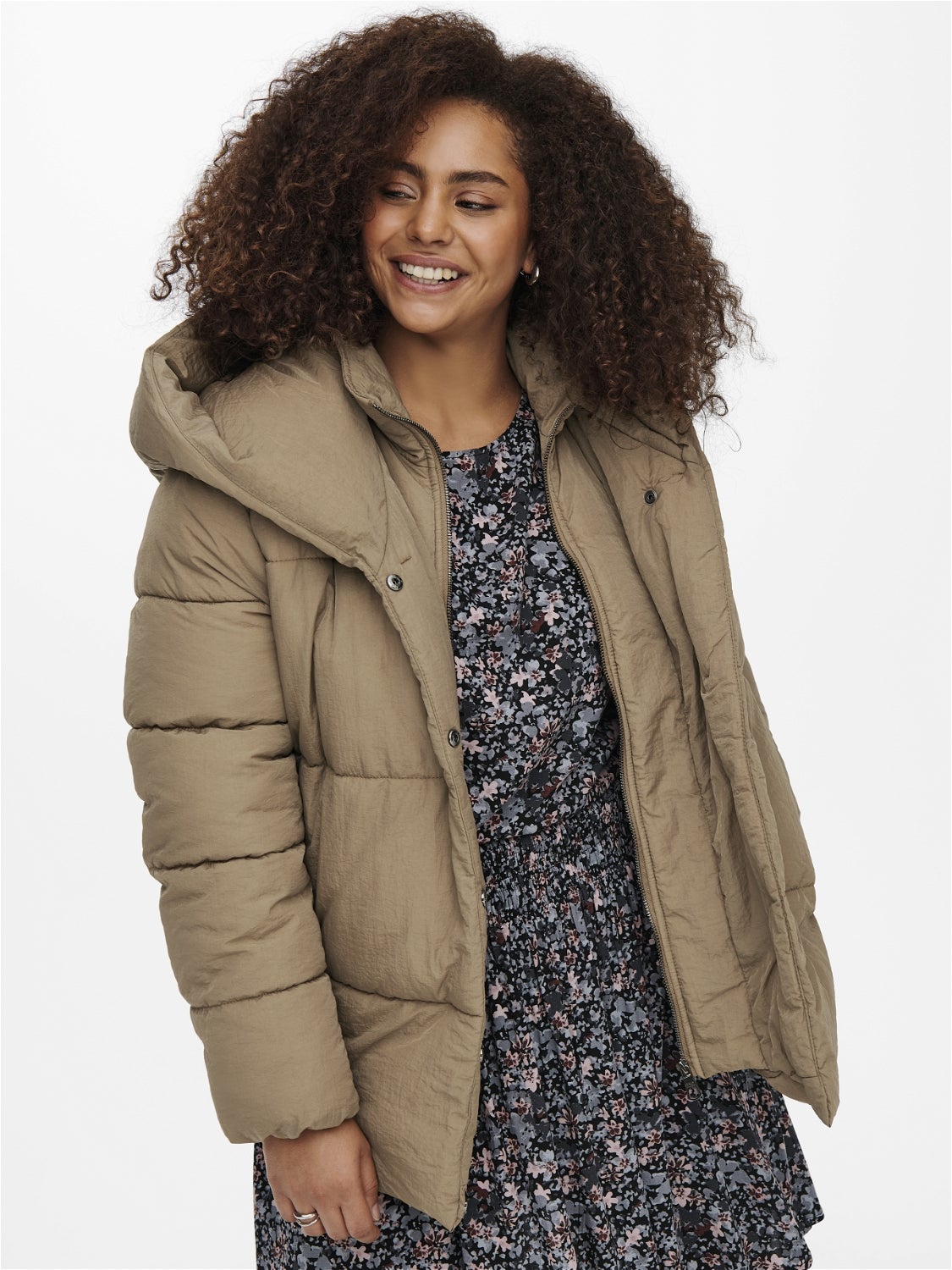 tan hooded puffer jacket