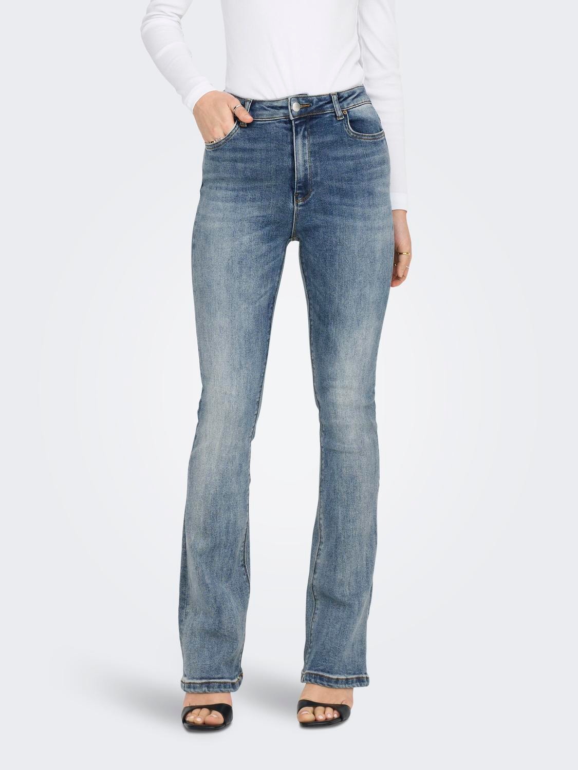 ONLY Jeans Flared Fit Taille haute -Medium Blue Denim - 15244147