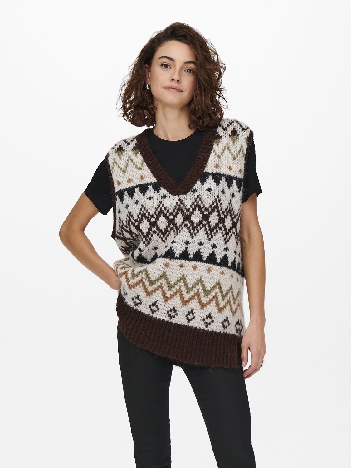 ONLY Col en V en maille Gilet -Chicory Coffee - 15244150