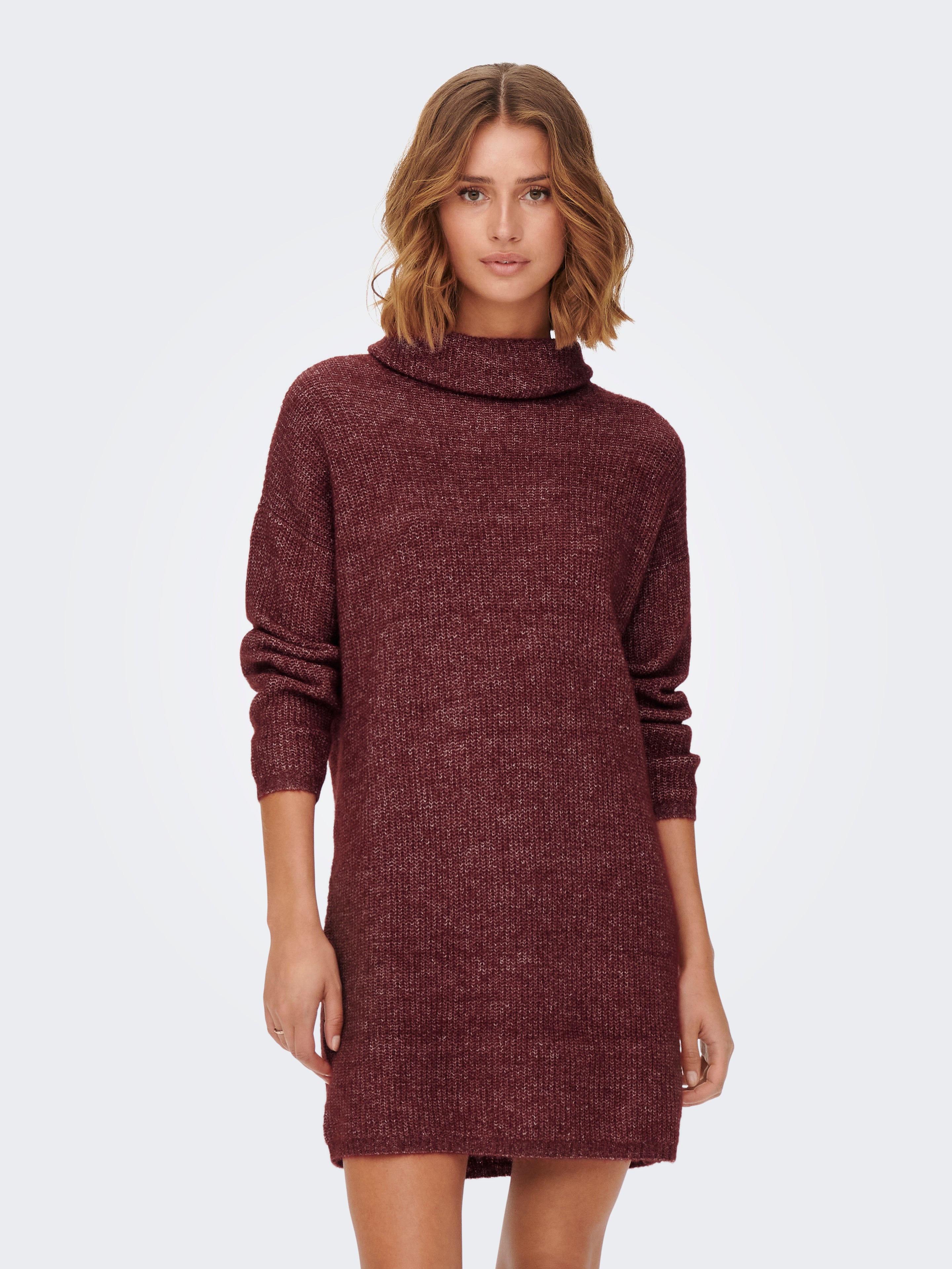 Roll neck Knitted Dress | Dark Red | ONLY®