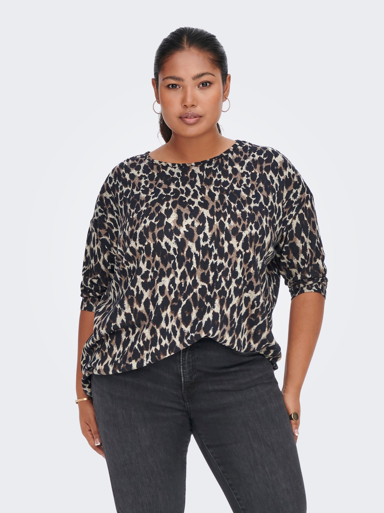 ONLY Curvy mønstret Top -Taupe Gray - 15244420