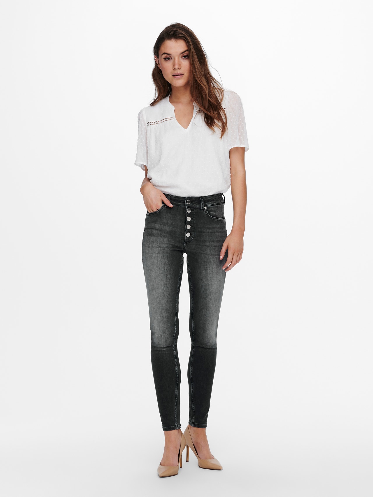 ONLY Skinny Fit Mid waist Jeans -Grey Denim - 15244604