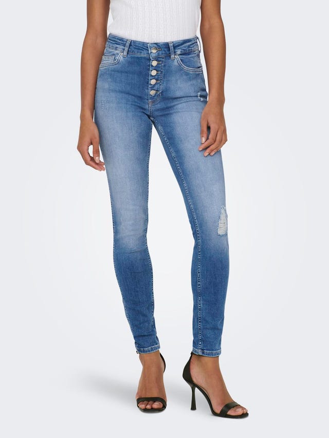 ONLY Skinny fit Mid waist Gescheurde zomen Jeans - 15244609