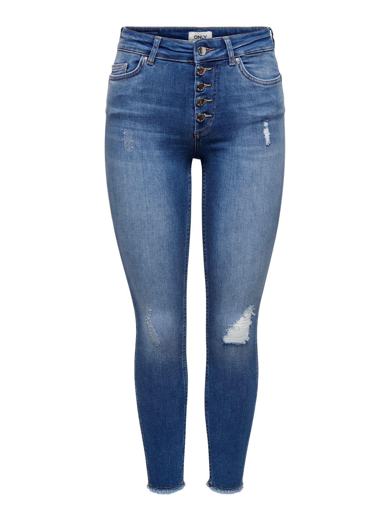 ONLY Jeans Skinny Fit Taille moyenne Ourlé destroy -Medium Blue Denim - 15244617