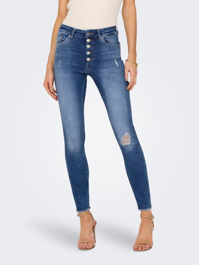 ONLY Skinny Fit Mittlere Taille Offener Saum Jeans - 15244617